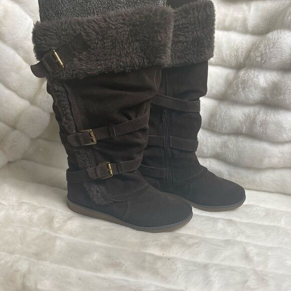 Bare Traps leather suede Brown knee high boots with faux fur lining size7.5M - Picture 1 of 12